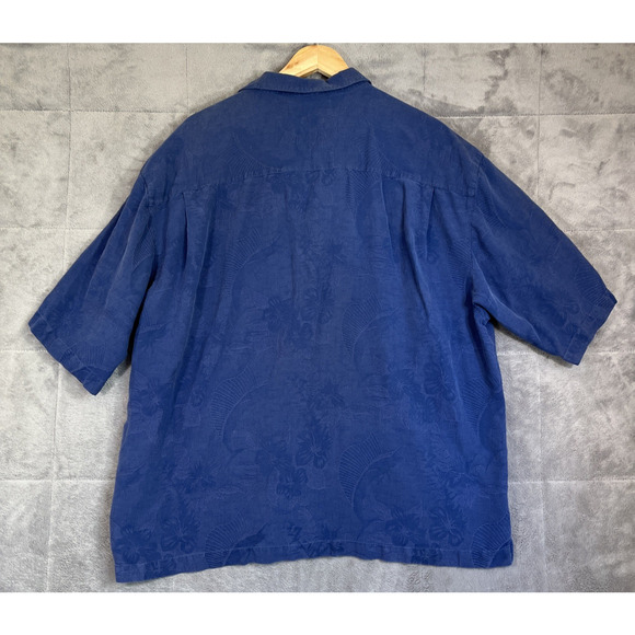 Pusser's Island Reserve Camp Shirt Mens XL Blue Silk Cotton Tropical Hawaiian - Picture 8 of 14